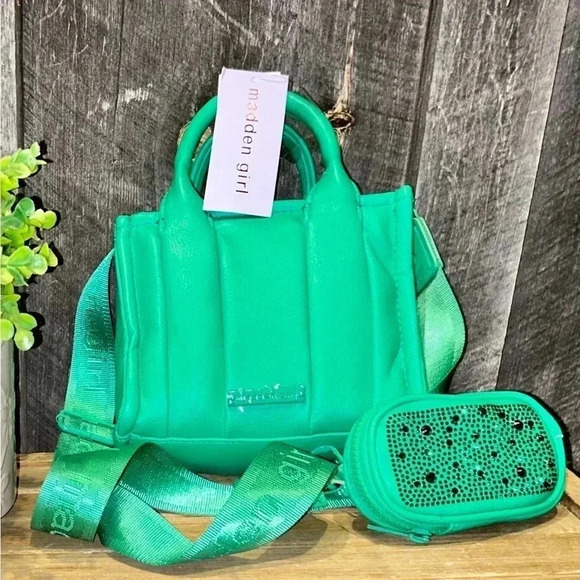 NWTS MADDEN GIRL GREEN RHINESTONE TOTE WITH CROSSBODY STRAP - Picture 3 of 8